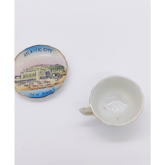 Vintage Atlantic City New Jersey Miniature Tea Cup Saucer Plate Set Souvenir 80s - Picture 6 of 9